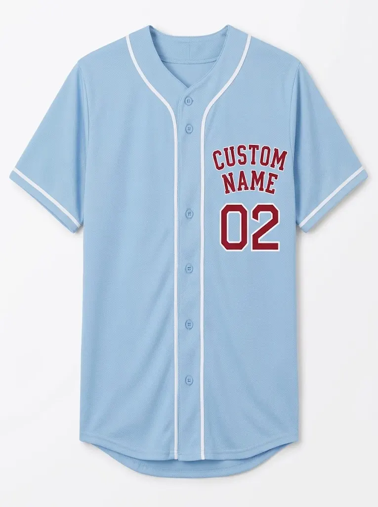 Custom Baseball Jersey Light Blue Button Down Shirt Personalized Name
